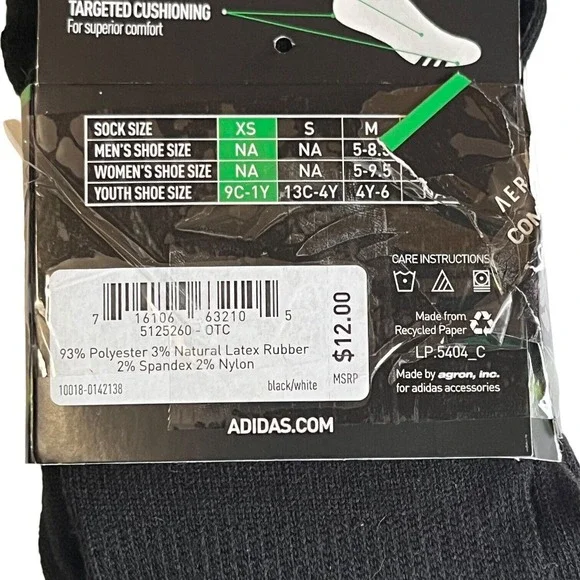 adidas Soccer Aeroready Socks Men’s XS Black Compression Sports Running - Picture 6 of 6
